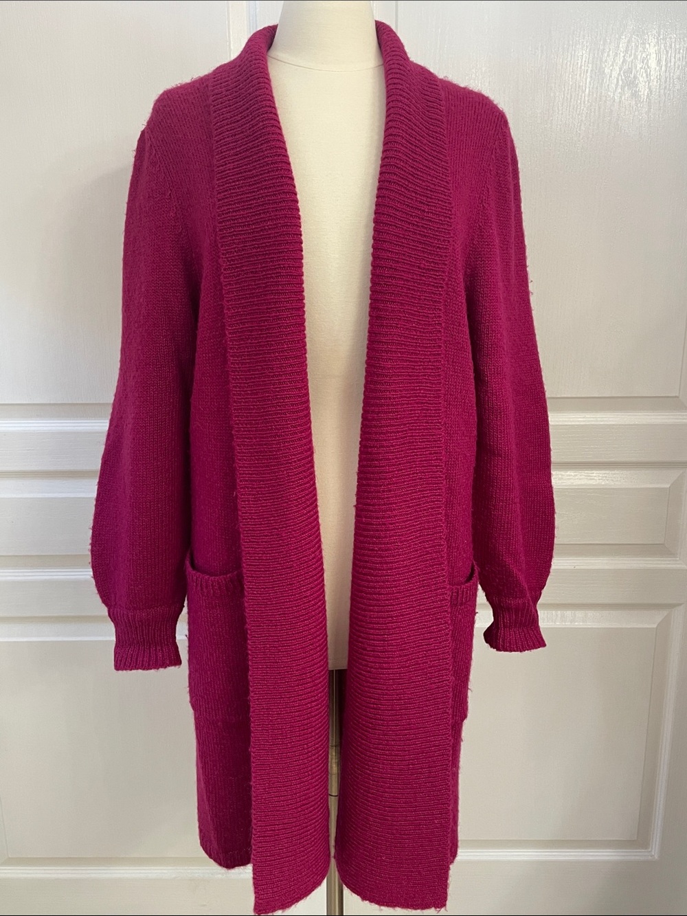 Adele Joyce Cozy Open-Front Long Cardigan Sweater - Raspberry